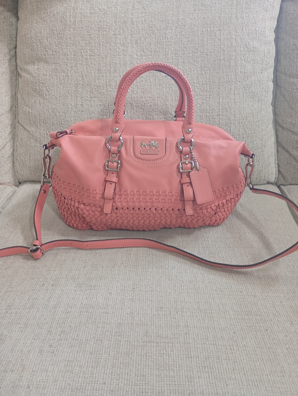 Coach Pink Salmon Woven Leather Satchel🩷